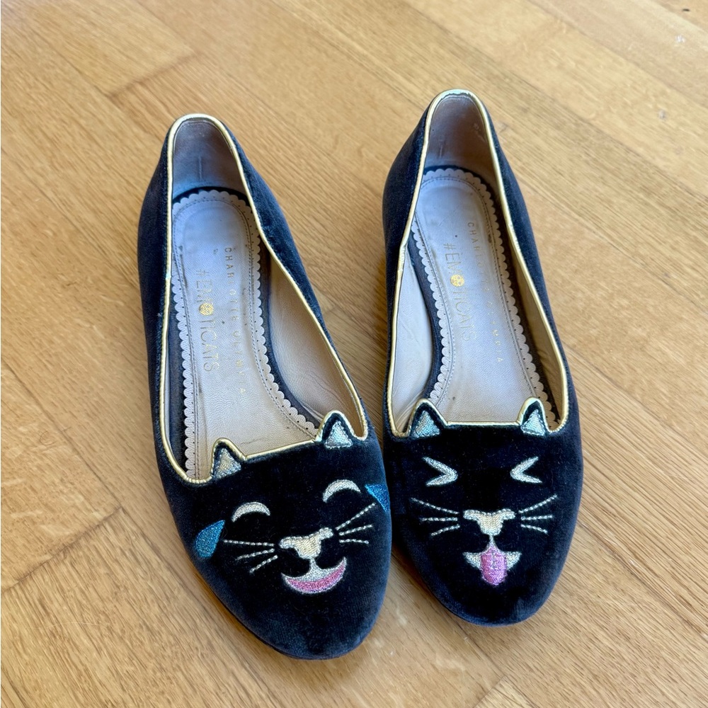 Charlotte Olympia limited-edition Emoticats Kitty Velvet Flats